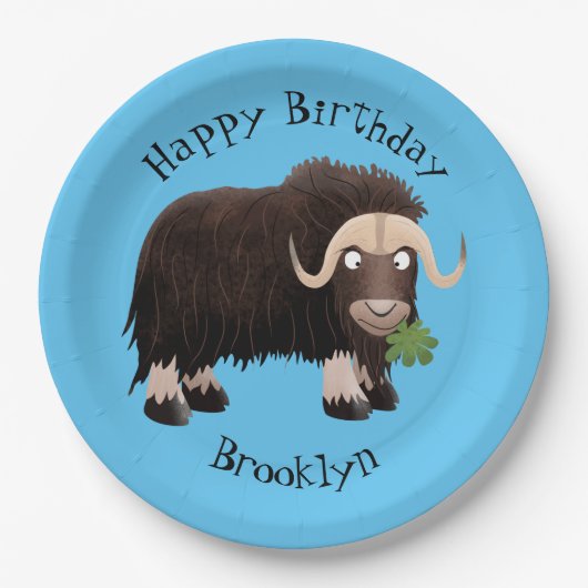 Funny musk ox cartoon gepersonaliseerd papieren bordje (Voorkant)