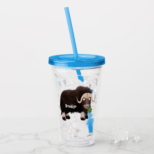 Funny musk ox cartoon illustratie acryl drinkbeker (Voorkant ijs)
