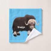Funny musk ox cartoon illustratie bad handdoek (Wasdoekje)