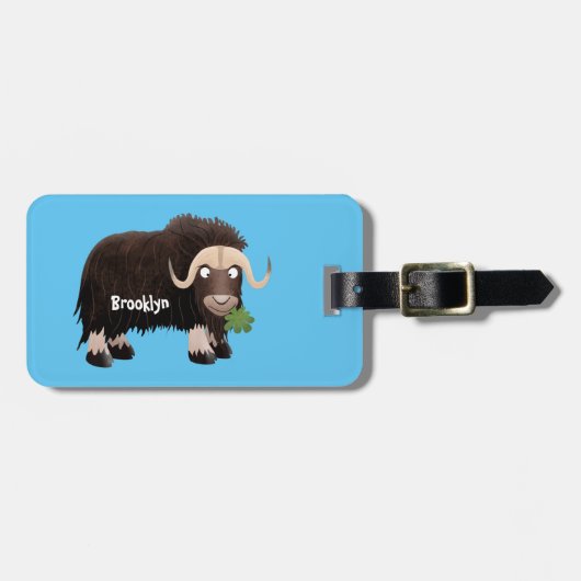 Funny musk ox cartoon illustratie bagagelabel (Voorkant horizontaal)