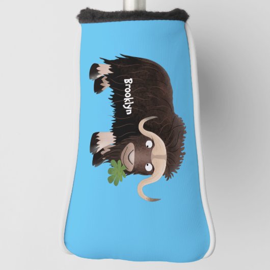 Funny musk ox cartoon illustratie golfheadcover (Draai 90)