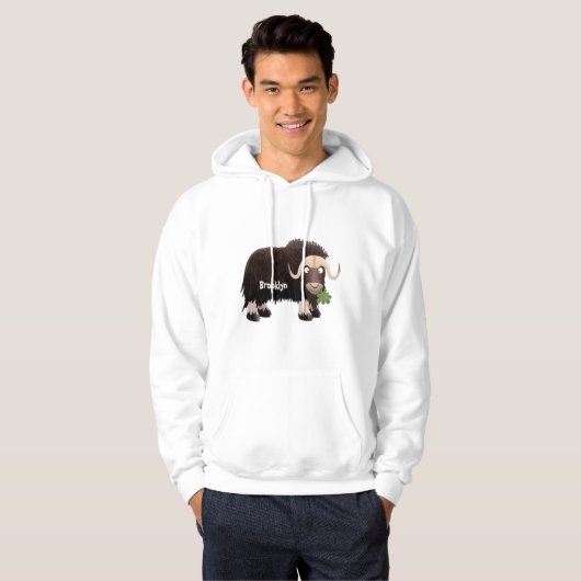 Funny musk ox cartoon illustratie hoodie (Voorkant volledig)