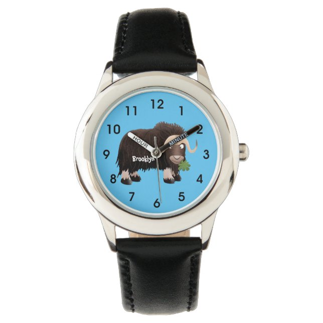 Funny musk ox cartoon illustratie horloge (Voorkant)
