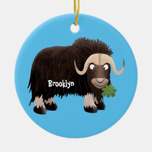 Funny musk ox cartoon illustratie keramisch ornament (Voorkant)