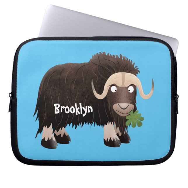 Funny musk ox cartoon illustratie laptop sleeve (Voorkant)
