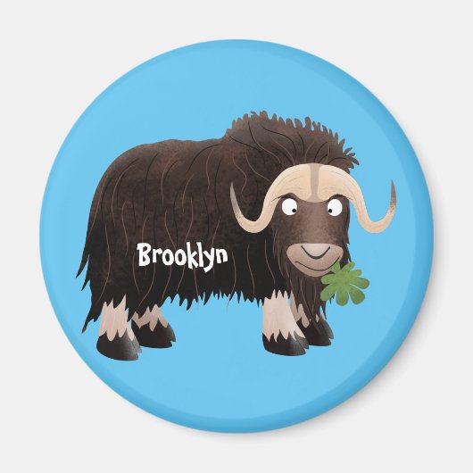 Funny musk ox cartoon illustratie magneet (Voorkant)
