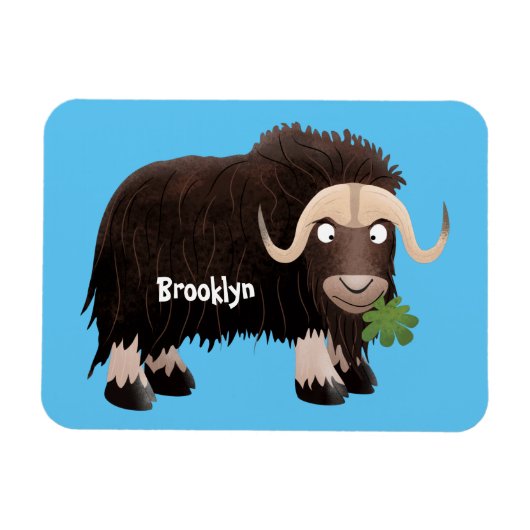 Funny musk ox cartoon illustratie magneet (Horizontaal)