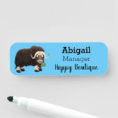 Funny musk ox cartoon illustratie naamplaatje (In situ)