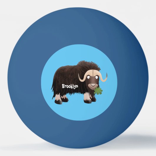Funny musk ox cartoon illustratie pingpongbal (Voorkant)