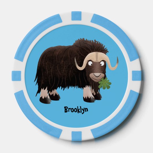 Funny musk ox cartoon illustratie poker chips (Voorkant)