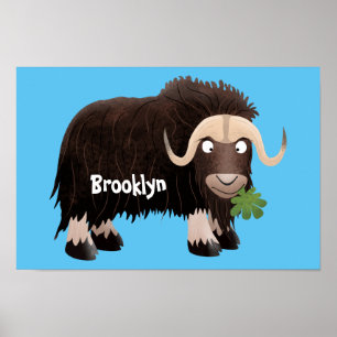 Funny musk ox cartoon illustratie poster