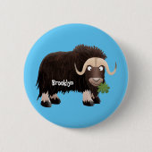 Funny musk ox cartoon illustratie ronde button 5,7 cm (Voorkant)