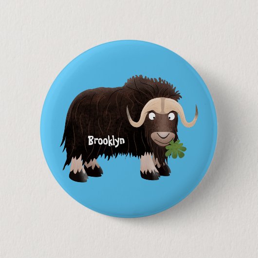 Funny musk ox cartoon illustratie ronde button 5,7 cm (Voorkant)