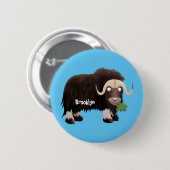 Funny musk ox cartoon illustratie ronde button 5,7 cm (Voorkant /achterkant)