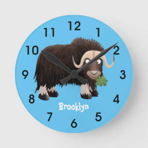 Funny musk ox cartoon illustratie ronde klok