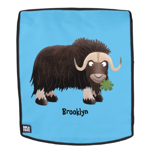 Funny musk ox cartoon illustratie rugtassen (Verwijderbaar gezicht)
