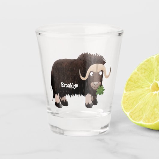 Funny musk ox cartoon illustratie shot glas (Voorkant)