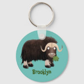 Funny musk ox cartoon illustratie sleutelhanger (Voorkant)
