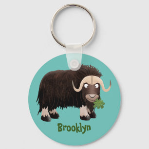 Funny musk ox cartoon illustratie sleutelhanger