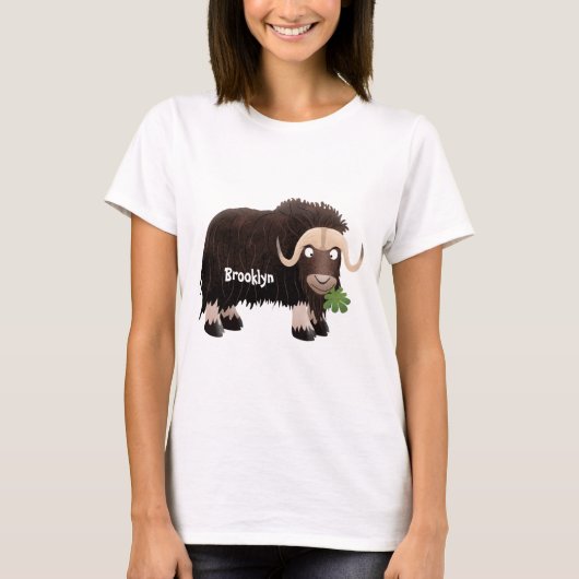 Funny musk ox cartoon illustratie t-shirt (Voorkant)
