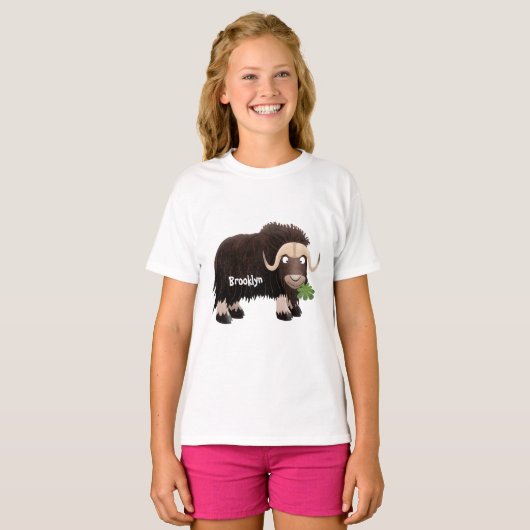 Funny musk ox cartoon illustratie t-shirt (Voorkant volledig)