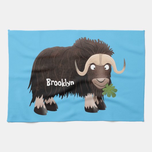 Funny musk ox cartoon illustratie theedoek (Horizontaal)