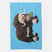 Funny musk ox cartoon illustratie theedoek (Verticaal)