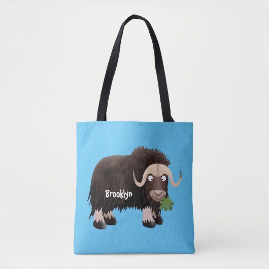 Funny musk ox cartoon illustratie tote bag (Voorkant)