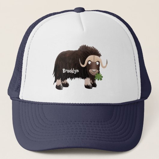 Funny musk ox cartoon illustratie trucker pet (Voorkant)
