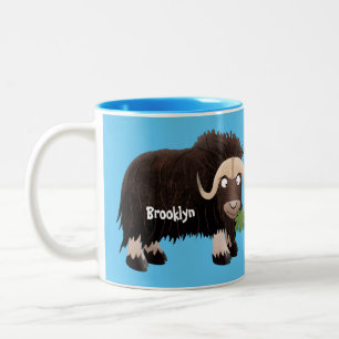 Funny musk ox cartoon illustratie tweekleurige koffiemok