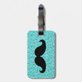 Funny Mustache Aqua Blue Glitter Bagagelabel (Achterkant verticaal)