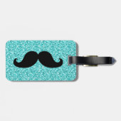 Funny Mustache Aqua Blue Glitter Bagagelabel (Achterkant horizontaal)