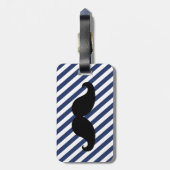 FUNNY MUSTACHE BAGAGELABEL | BLAUWE STRIPES (Achterkant verticaal)
