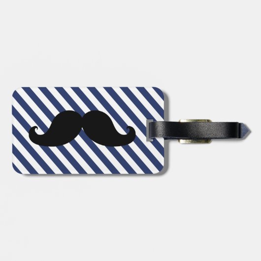 FUNNY MUSTACHE BAGAGELABEL | BLAUWE STRIPES (Achterkant horizontaal)