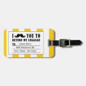 FUNNY MUSTACHE BAGAGELABEL | GEEL STRIPS (Voorkant horizontaal)