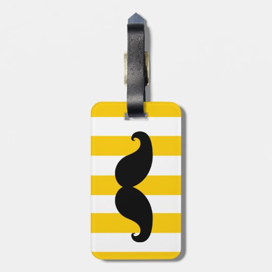 FUNNY MUSTACHE BAGAGELABEL | GEEL STRIPS (Achterkant verticaal)