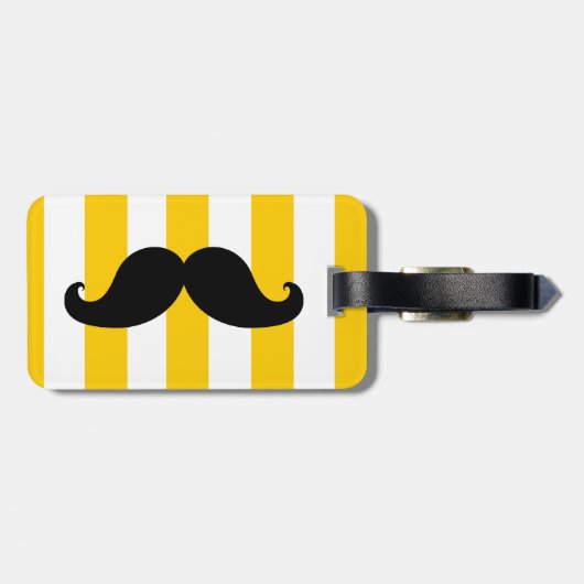 FUNNY MUSTACHE BAGAGELABEL | GEEL STRIPS (Achterkant horizontaal)