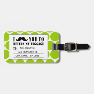 FUNNY MUSTACHE BAGAGELABEL   GROENE STIPPEN