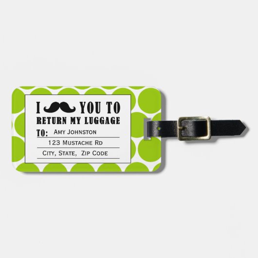 FUNNY MUSTACHE BAGAGELABEL | GROENE STIPPEN (Voorkant horizontaal)