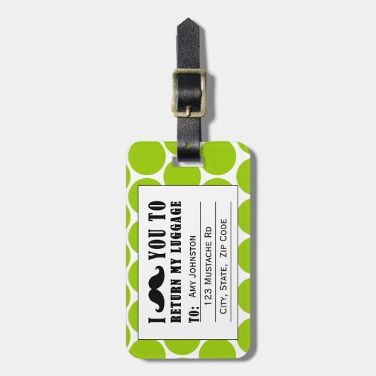 FUNNY MUSTACHE BAGAGELABEL | GROENE STIPPEN (Voorkant verticaal)
