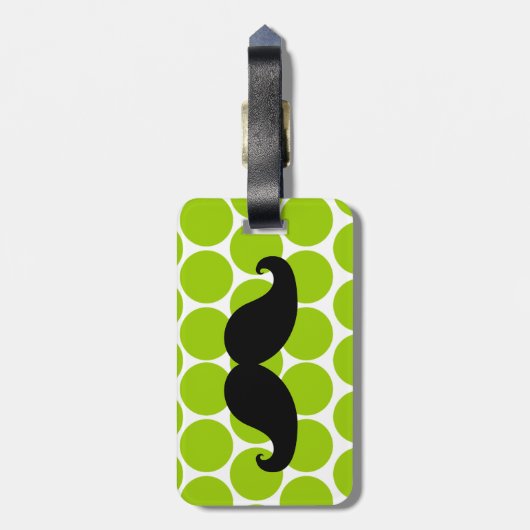FUNNY MUSTACHE BAGAGELABEL | GROENE STIPPEN (Achterkant verticaal)