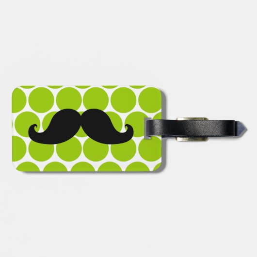 FUNNY MUSTACHE BAGAGELABEL | GROENE STIPPEN (Achterkant horizontaal)