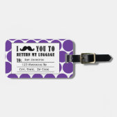 FUNNY MUSTACHE BAGAGELABEL | PAARSE STIPPEN (Voorkant horizontaal)