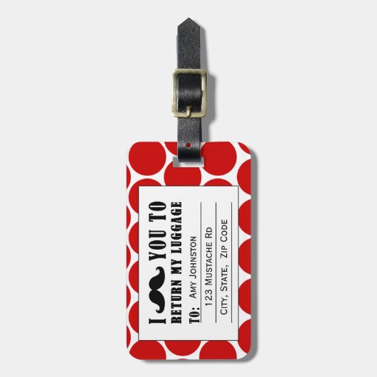 FUNNY MUSTACHE BAGAGELABEL | RODE STIPPEN (Voorkant verticaal)