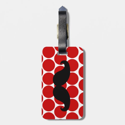 FUNNY MUSTACHE BAGAGELABEL | RODE STIPPEN (Achterkant verticaal)