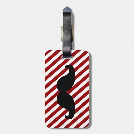 FUNNY MUSTACHE BAGAGELABEL | RODE STRIPEN (Achterkant verticaal)