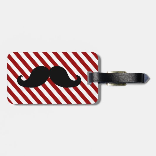 FUNNY MUSTACHE BAGAGELABEL | RODE STRIPEN (Achterkant horizontaal)