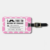 FUNNY MUSTACHE BAGAGELABEL | STIPPEN PINK (Voorkant horizontaal)