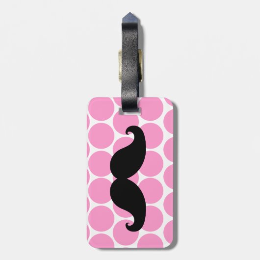 FUNNY MUSTACHE BAGAGELABEL | STIPPEN PINK (Achterkant verticaal)
