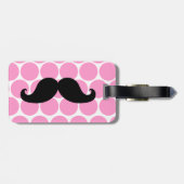 FUNNY MUSTACHE BAGAGELABEL | STIPPEN PINK (Achterkant horizontaal)